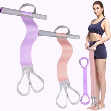 Imagem de FEFURS Pacote com 2 faixas de tecido resistente com alças, extrator de pedal antiderrapante para exercícios nas pernas e glúteos, ioga, fisioterapia e acessórios de fitness em casa para mulheres e