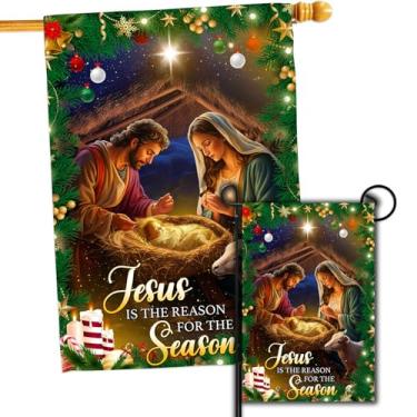 Imagem de HAONEFECT Jesus is The Reason for The Season Bandeira de Natal, Bandeira de Presépio Religioso Cristão, Decorações de Natal Conjunto de 2 Bandeiras de Casa 71 x 101 e Bandeira de Jardim 30 x 45 Lado