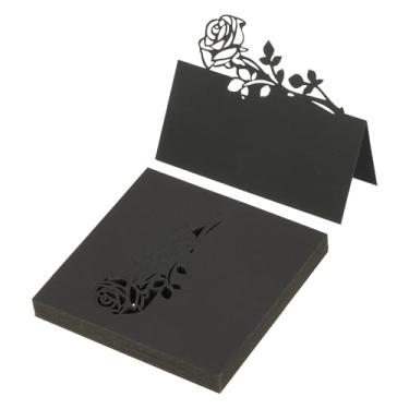 Imagem de PATIKIL 50 peças de cartões de casamento, corte a laser, rosa para mesa, cartão de barraca dobrado, cartões de nome para mesa de casamento, recepção de buffet, preto