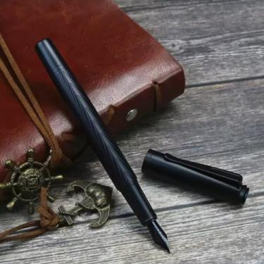 Imagem de CANETA TINTEIRO PRETA PONTA PENA LUXO 0,5MM AÇO CARBONO