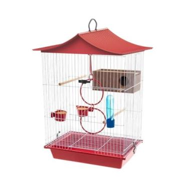 Imagem de Gaiola de periquito com acessórios ninho telhado completo para pássaros e pássaros(Vermelho)