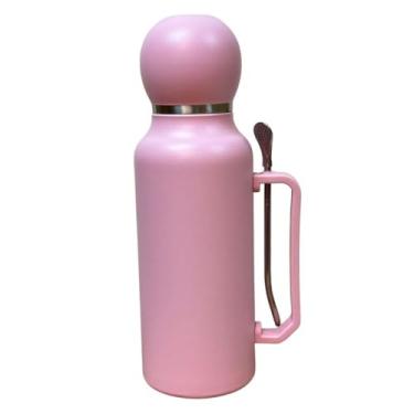 Imagem de Kit Chimarrão | Garrafa Térmica Chimarrão 1300ml com Bomba Inox | Kit Tereré Estilo Bola de Futebol | Aço Inox | Bebidas Quentes e Frias | Cores Variadas (ROSA)