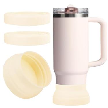 Imagem de Oddyami Bota de silicone com laço bege para Stanley Tumbler H2.0 850.5 g 1,134.0 g & IceFlow 20, 850.5 g & Owala 680.4 g & Hydro Flask garrafa de água 340.2-680.4 g capa protetora dobrável para