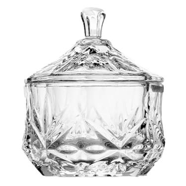 Imagem de EWEIGEER Prato de vidro de 227 g com tampa, pequeno pote decorativo de armazenamento para doces, biscoitos, salgadinhos, sal de banho, açucareiro, escritório, banheiro, organizador de sala de jantar