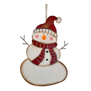 Imagem de Placa de Natal de boneco de neve de metal com nariz piscante de LED – enfeite decorativo de Natal de pendurar para decoração de parede de porta da frente interna e externa, operada por bateria