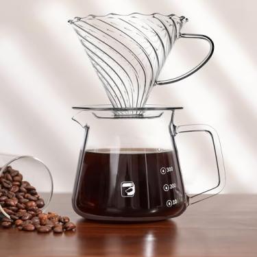 Imagem de Kit Coador Manual de Café em Vidro 500ml Com Filtro Papel Transparente, Adequado para 3-4 Pessoas, Grande Capacidade
