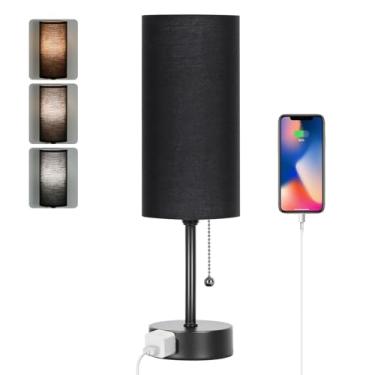 Imagem de Dott Arts Candeeiro de mesa para quarto, candeeiros de cabeceira de 3 cores com corrente de puxar, candeeiros de mesa de quarto para mesa de cabeceira, tomada CA pequena lâmpada para sala de estar