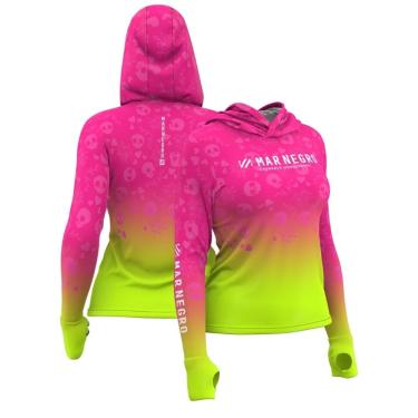 Imagem de Camiseta para pesca feminina manga longa com capuz Mar Negro X-Protection Rosa com proteção UV50+
