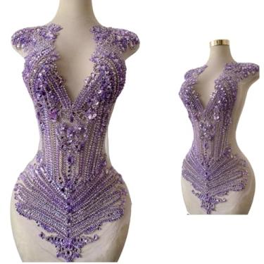 Imagem de Aplique de corpete de contas feitas à mão com design grande em malha costurada em strass lantejoulas remendos radiantes para festa de casamento, vestido de noite, acessórios faça você mesmo, 78 x 30