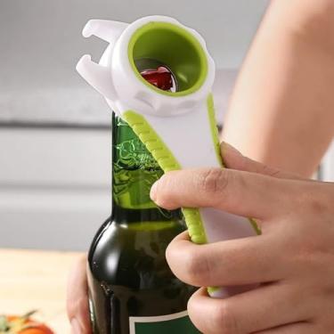 Imagem de Abridor de garrafas magnético 4 em 1 abridor de garrafas de cerveja abre facilmente tampas, tampas, latas, utensílios de cozinha para mãos pequenas ou idosos, essenciais para economia de espaço