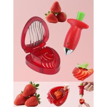 Imagem de Conjunto de removedor de haste de morango e cortador de morango, cortador de frutas, utensílios de cozinha para fatiar ovos, ferramenta de fatiar morango vegetariano para decorações de sobremesas e