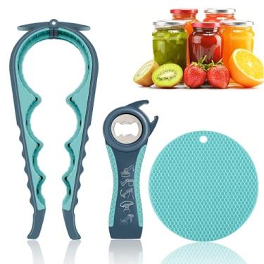 Imagem de Abridor de frascos para mãos fracas, idosos com artrite, conjunto antiderrapante 5 em 1 de garrafa e abridor de lata, almofada de borracha para garras, abridor de frascos com classificação fácil de