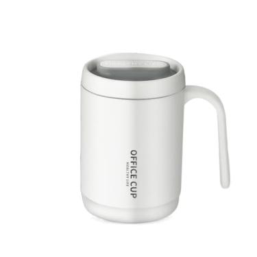 Imagem de Copo de café com tampa de furo de palha, copo de aço inoxidável/plástico para beber com alça (plástico, branco)