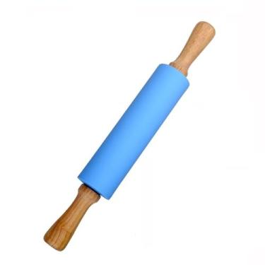 Imagem de 5 x Rolo de massa de silicone azul celeste, cabo antiaderente para assar, pizza, pão, fondant francês, biscoito, macarrão feito à mão