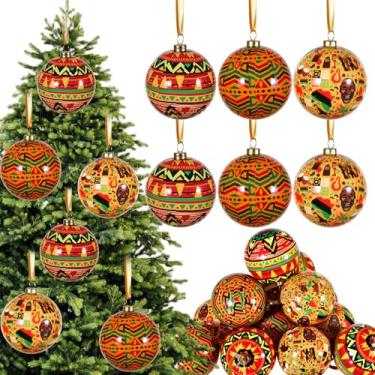 Imagem de Halloscume Pacote com 6 bolas de árvore de Natal pretas africanas Kente, 7 cm, conjunto de decorações de bola de Kwanzaa com estampa tradicional africana para decoração de árvore de Natal Kwanzaa