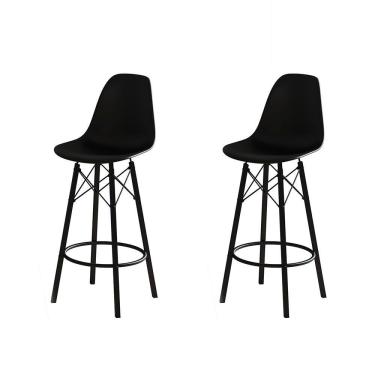 Imagem de Conjunto 2 Banquetas Eames Design Moderno Tubo de Ferro Preto Assento Preto