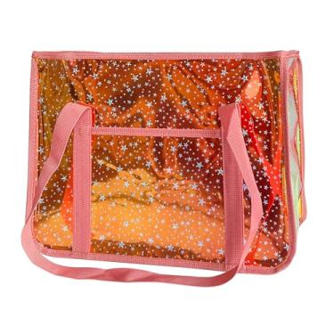 Imagem de TotePrint Bolsa de praia holográfica com estampa de estrelas - Bolsa feminina iridescente de PVC impermeável aprovada para estádio, Vermelho + estrela, Large, Bolsa de praia