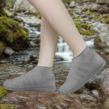 Imagem de 1 par de capas de sapato impermeáveis para chuva, sapatos antiderrapantes reutilizáveis com design de tornozelo alto, protetores de bota, Cinza, Large Women/Medium Men
