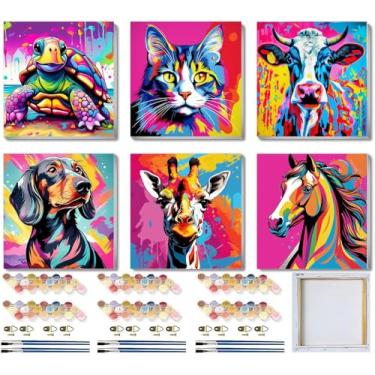 Imagem de Kit de pintura emoldurada por números para crianças, kit de pintura de cavalo por números para crianças de 4 a 8 a 12 anos, pintura de girafa de gato por números em tela, kits de tintas DIY por