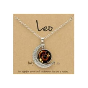 Imagem de Astrologia 12 constelações signo do horóscopo galáxia crescente colar com pingente de meia lua, One Size, Vidro, Sem Pedra Preciosa