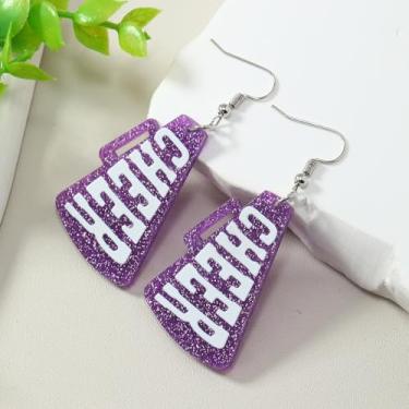 Imagem de Brincos de megafone cheer com glitter para mulheres, equipes de torcida, treinadores, acrílico, líder de torcida, leve, para dia de jogo, pingente, brinco, joias, presentes, Medium, Acrílico, Sem