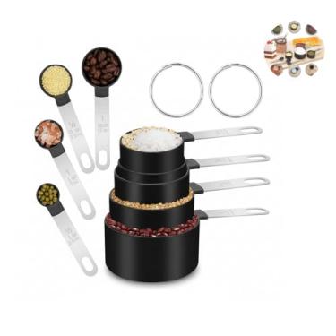 Imagem de Kit Medidores de Cozinha, 8 Peças Inox | Colheres e Copos Medidores para Cozinha em Aço Inox, Xícara e Colher Medidora com Medidas Gravadas, Livre de BPA, Medição Para Receias Secas e líquidas