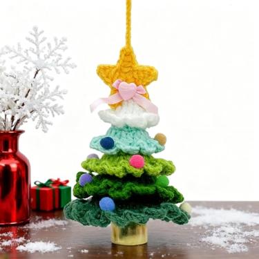 Imagem de Árvore de Natal de crochê de tricô, acessórios de carro pendurados em espelho, árvore de Natal, decoração de flores de crochê tricotadas à mão para espelho, espelhos retrovisores, para amigos, família