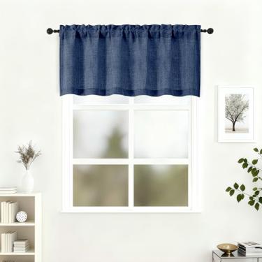 Imagem de Lecloud Saia azul marinho para janela de 50 cm de comprimento, cortinas de cozinha com filtro de luz de privacidade sobre a pia, pequenas cortinas rústicas respiráveis com bolsos de haste para
