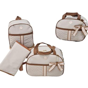 Imagem de Bolsa Maternidade Bebê Kit 4 Peças Trocador Bege Impermeável