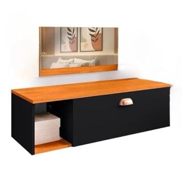 Imagem de Penteadeira Camarim Suspensa com Espelho, Gaveta com Divisória e Nichos Make Up Elegante e Compacta (Preto/cinamo)