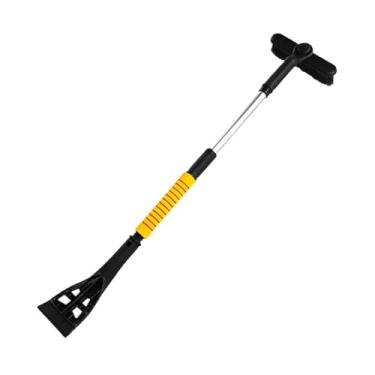 Imagem de KiBcsLic Escova para raspar gelo e neve com rodo 2 em 1, telescópica, extensível, vassoura de neve com cabeça de escova giratória de 360° para, Amarelo