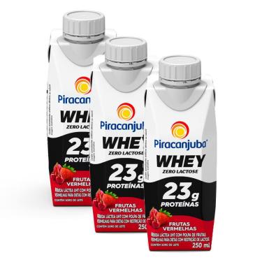 Imagem de Bebida Láctea Piracanjuba Whey Zero Lactose Frutas Vermelhas 250ml | Kit com três unidades