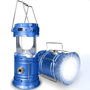 Imagem de Lampião Solar Led Recarregável Usb Camping Pesca Bivolt - NoBrand, Azu