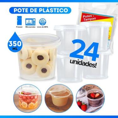 Imagem de 24 Potes Plásticos 350ml Redondo Bolo no Pote Com Tampa BP Pote - Bp P