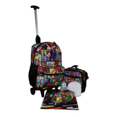 Imagem de Kit Mochila Mario Bros Juvenil Carrinho Escolar - Outras marcas