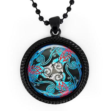 Imagem de Colar mandala corvo celta - corvo irlandês, padrão tribal, joias de vidro feitas à mão, prata ou preto - 324-RN, Large, Metal, Sem Pedra Preciosa