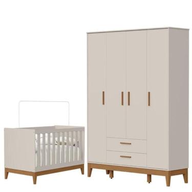 Imagem de Guarda Roupa Infantil Flip 4 Portas Com Berço Americano Flip Areia Acetinado - Reller