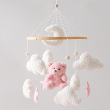 Imagem de Berço de bebê móvel EERKEOD Pink Bear Velvet, decoração de berçário