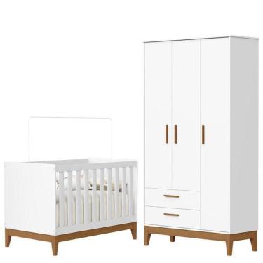 Imagem de Guarda Roupa Infantil Flip 3 Portas Com Berço Americano Flip Branco Acetinado - Reller