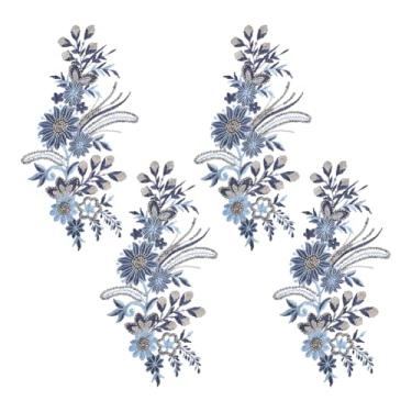 Imagem de HOBBIESAY 2 pares de apliques bordados de renda com lantejoulas, flores azuis, apliques bordados, tecido, artesanato, decoração, adesivos para costura, chapéus, vestido, jeans, roupas, sofás, suéter