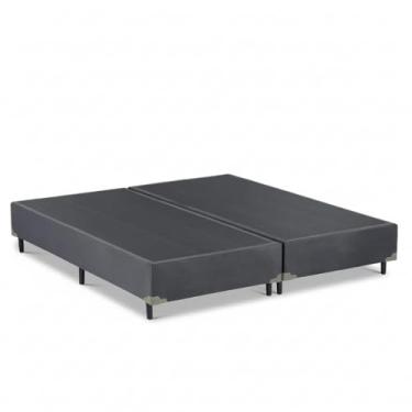 Imagem de Cama Box Queen Bipartido 79, Pés de Madeira (Suede, Cinza)
