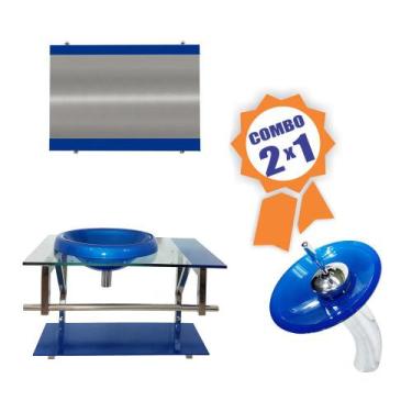 Imagem de Combo 2 em 1 - Gabinete  70cm França + Torneira Ibiza - EKASA, Azul Es