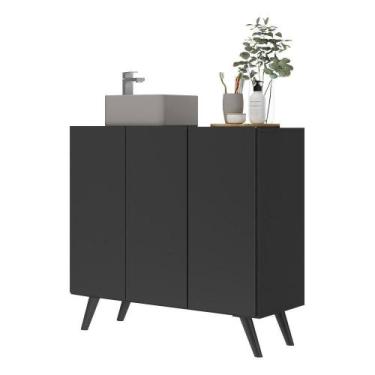 Imagem de Gabinete Banheiro 3 Portas 90Cm Multimóveis V5030 Preto - MULTIMOVEIS