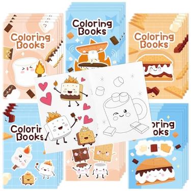 Imagem de X1zuue Livros de colorir de Marshmallow para crianças, 48 peças, minilivreto de colorir com tema de acampamento em massa com marshmallow para crianças, lembrancinhas de festa de aniversário