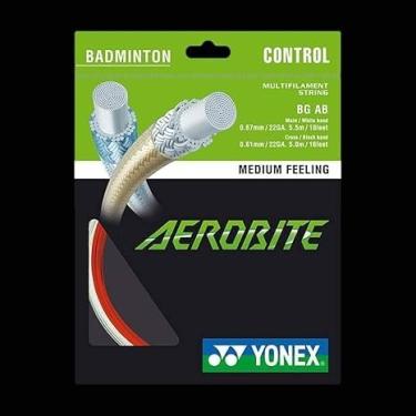 Imagem de YONEX Corda de badminton Aerobite, híbrida, principal: 0,67 mm x 5,5 m / Cruz: 0,61 mm x 5,0 m Várias opções de cores (branco/vermelho)