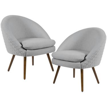 Imagem de Kit 02 Poltronas Pés Palito Rafa D02 Tressê Cinza D-315