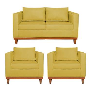 Imagem de Kit Sofá 2 E 3 Lugares E 2 Poltronas Europa 180 Cm Suede - Amarena Móveis Amarelo