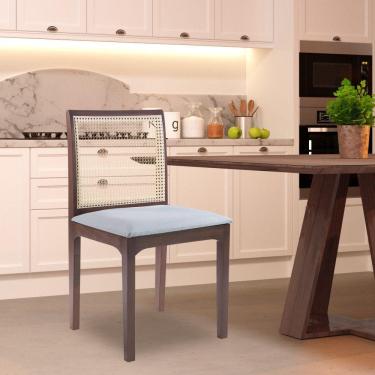 Imagem de Cadeira Sala De Jantar Madeira Maciça Steve Tela Rattan Sextavano Linho Cinza-amêndoa G55