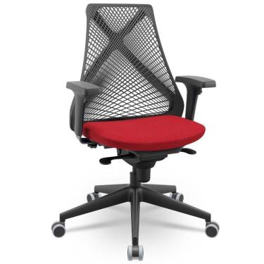 Imagem de Cadeira De Escritório Giratória Presidente Unix P03 Tela Cinza Crepe Vermelho - Lyam Decor