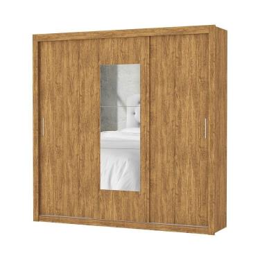 Imagem de Guarda Roupa Roupeiro Clarice 3 Portas De Correr Com Espelho Central 4 Gavetas Carioca Cinamomo